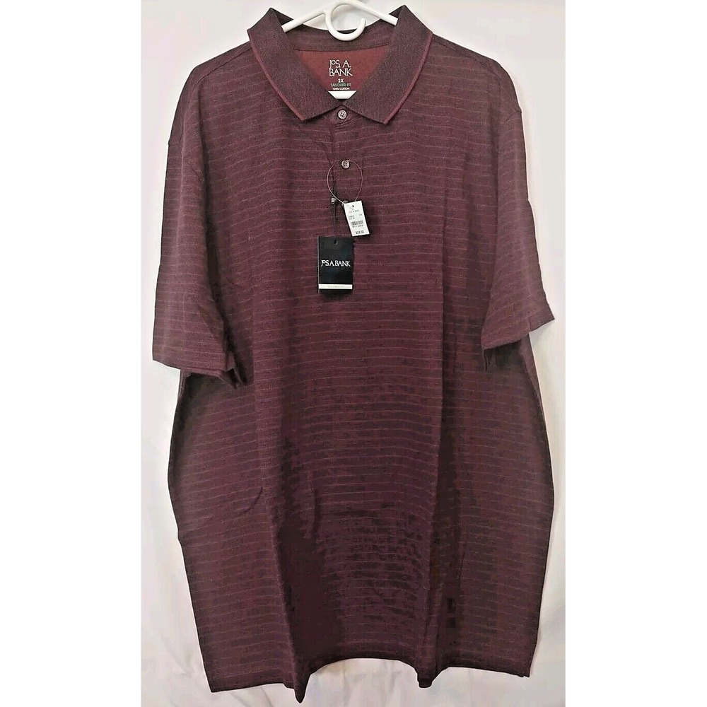 Jos A Bank Tailored Fit Stripe Burgundy Short Sleeve Polo Shirt 2X
